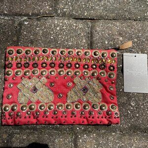 Anthropologie Pouch/Handbag - Red and beaded
